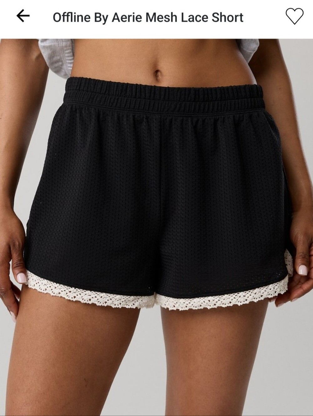 Aerie Black Mesh Lace-Trim Athletic Shorts